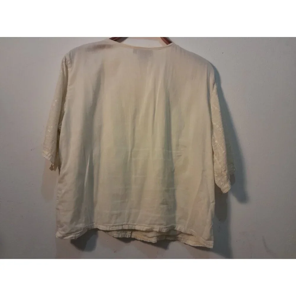 Womens Boho Embroidered Cottagecore Prairie Romantic Sz XL Blouse Antique White - Picture 4 of 8